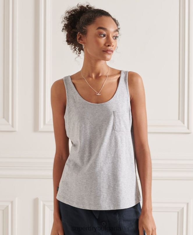 Superdry облекло N00H6728 светло сив Жени потник с джоб от органичен памук