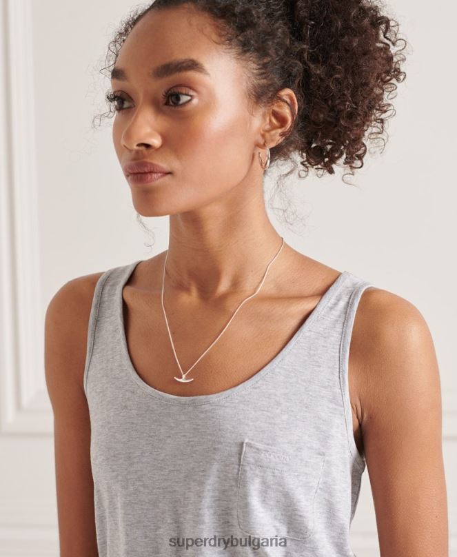 Superdry облекло N00H6728 светло сив Жени потник с джоб от органичен памук