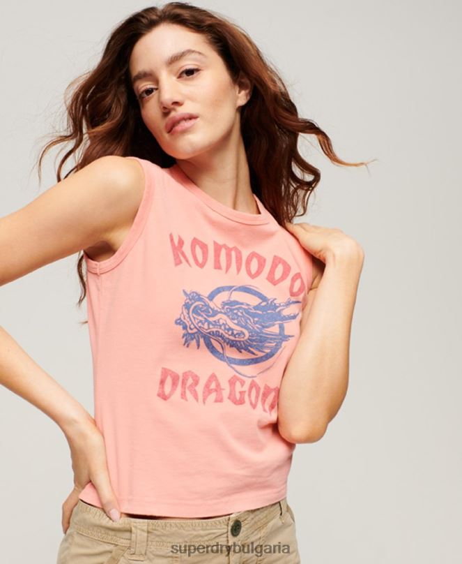 Superdry x Komodo облекло N00H2116 корал Жени класическа горна жилетка с дракон