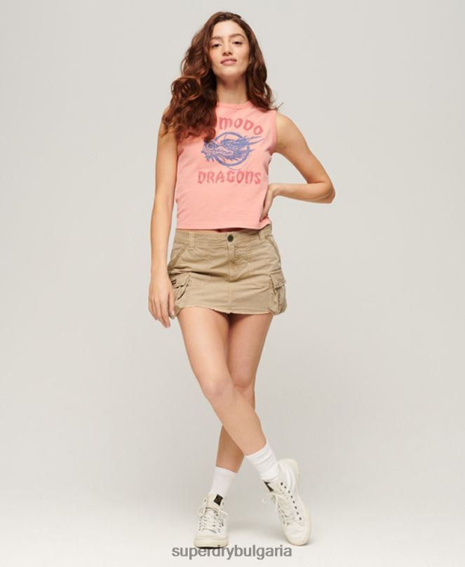 Superdry x Komodo облекло N00H2116 корал Жени класическа горна жилетка с дракон