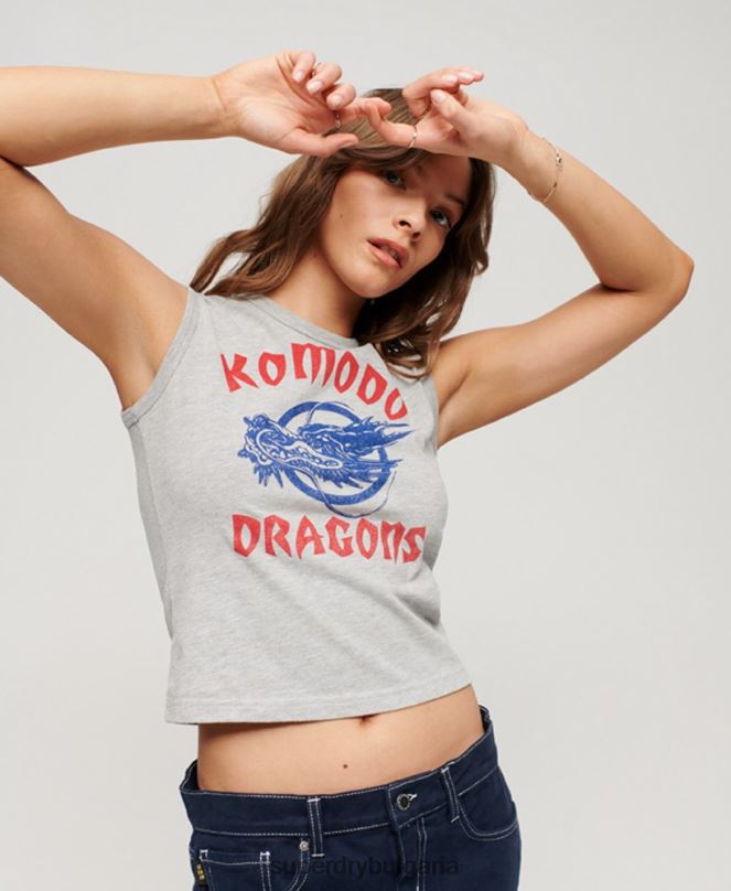 Superdry x Komodo облекло N00H2119 сиво Жени класическа горна жилетка с дракон