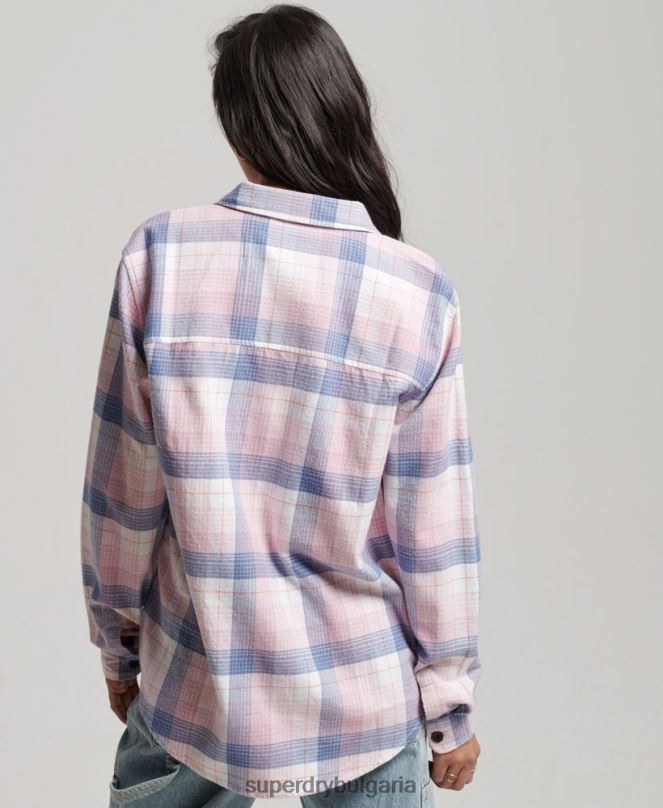 Superdry облекло N00H1958 розово Жени ретро карирана тениска
