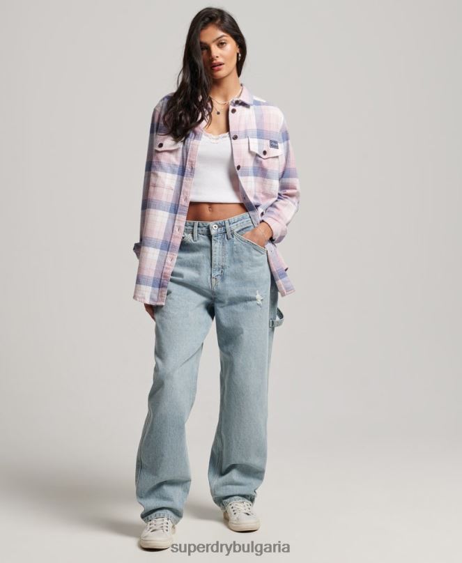 Superdry облекло N00H1958 розово Жени ретро карирана тениска