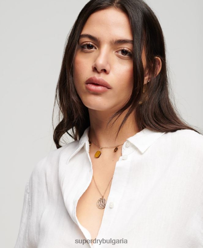 Superdry облекло N00H1969 бяло Жени ежедневна ленена гадже риза