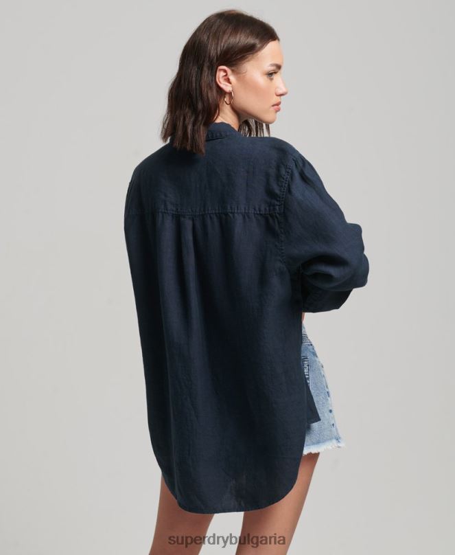 Superdry облекло N00H1980 военноморски флот Жени ежедневна ленена гадже риза