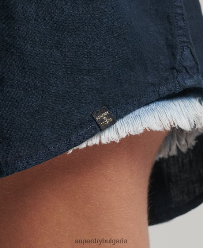 Superdry облекло N00H1980 военноморски флот Жени ежедневна ленена гадже риза
