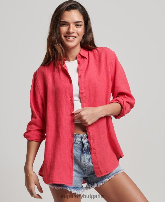 Superdry облекло N00H2007 розово Жени ежедневна ленена гадже риза