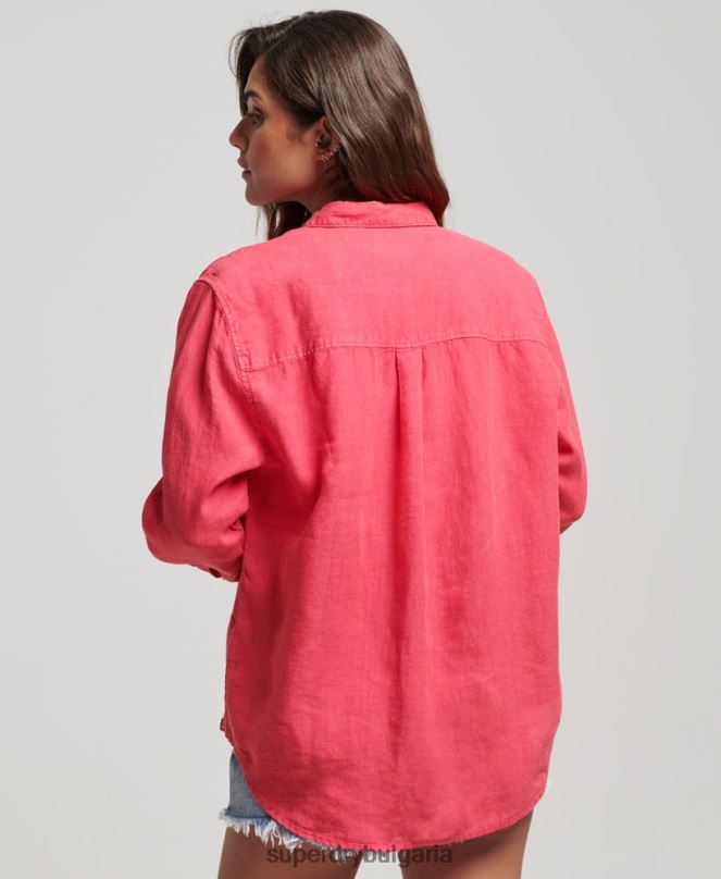 Superdry облекло N00H2007 розово Жени ежедневна ленена гадже риза
