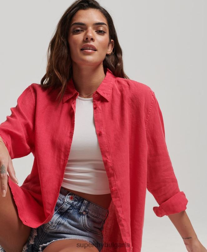 Superdry облекло N00H2007 розово Жени ежедневна ленена гадже риза