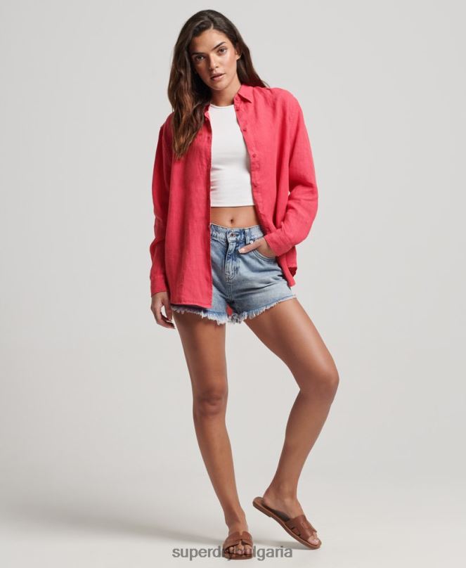 Superdry облекло N00H2007 розово Жени ежедневна ленена гадже риза