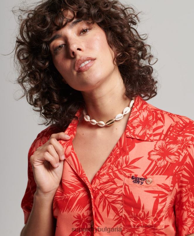 Superdry облекло N00H2022 корал Жени риза за морски курорт