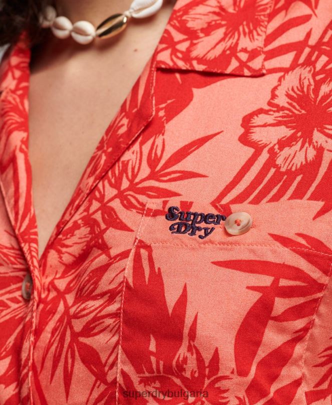 Superdry облекло N00H2022 корал Жени риза за морски курорт