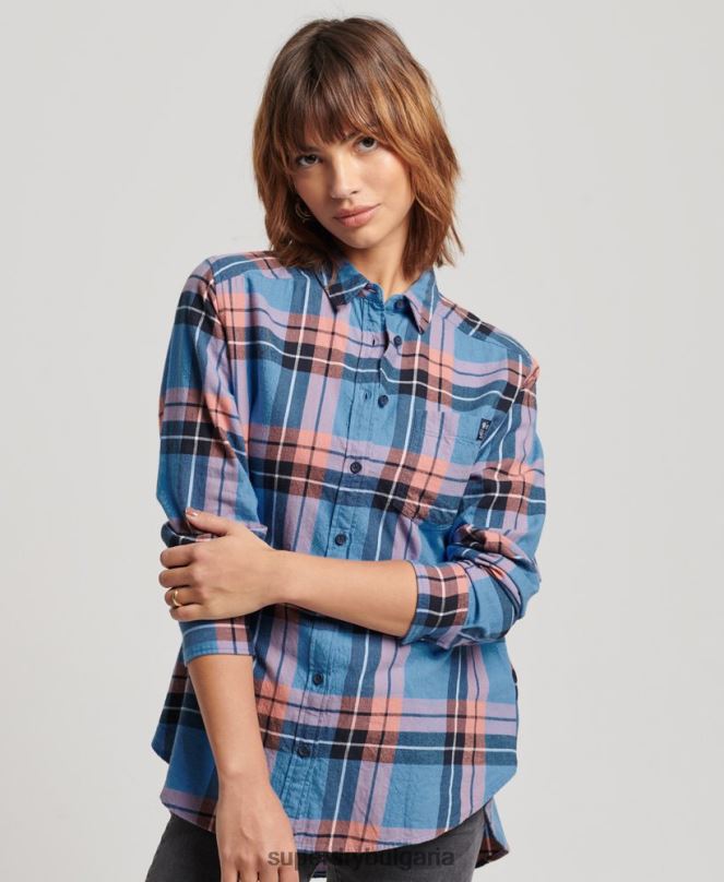 Superdry облекло N00H2285 военноморски флот Жени спокойна карирана риза
