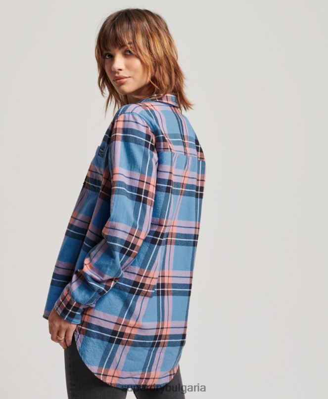 Superdry облекло N00H2285 военноморски флот Жени спокойна карирана риза