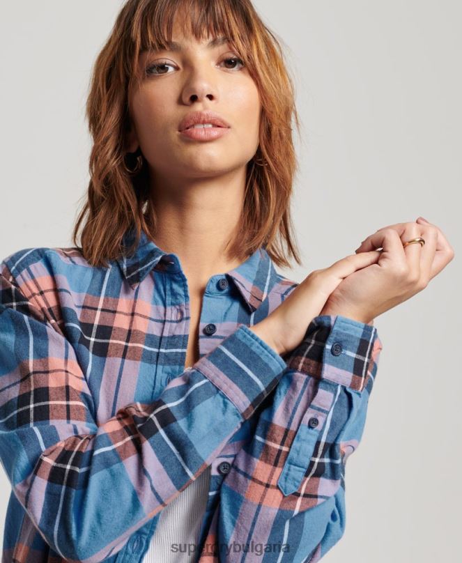 Superdry облекло N00H2285 военноморски флот Жени спокойна карирана риза