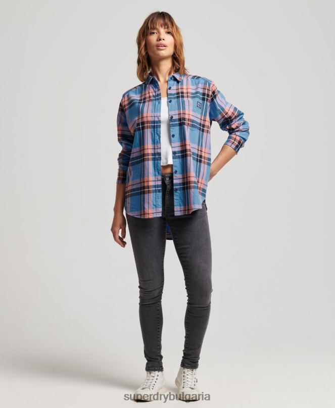 Superdry облекло N00H2285 военноморски флот Жени спокойна карирана риза