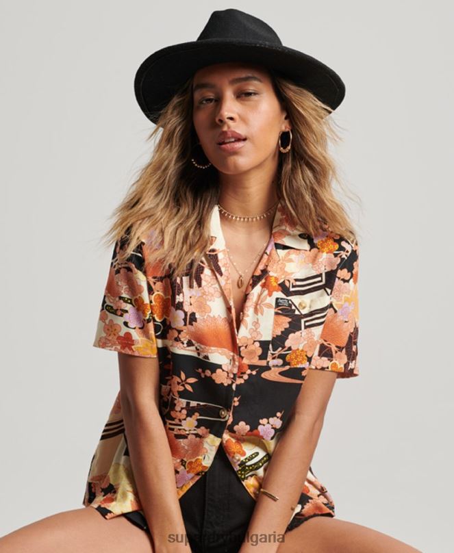 Superdry облекло N00H2867 злато Жени риза за морски курорт