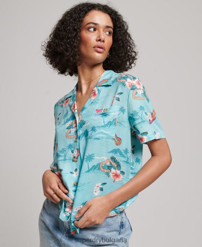 Superdry облекло N00H2874 светло синьо Жени риза за морски курорт