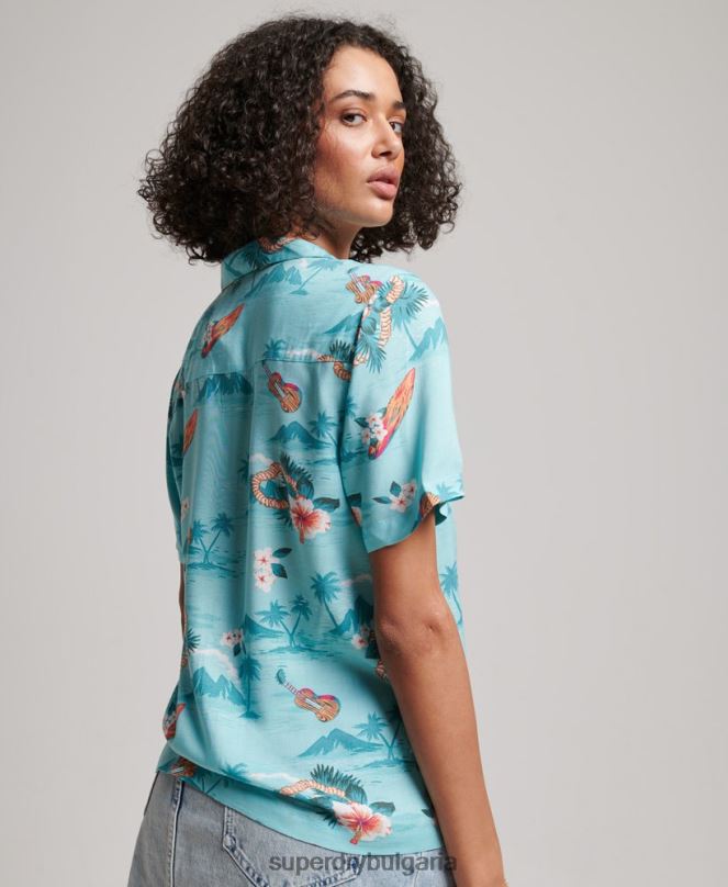 Superdry облекло N00H2874 светло синьо Жени риза за морски курорт