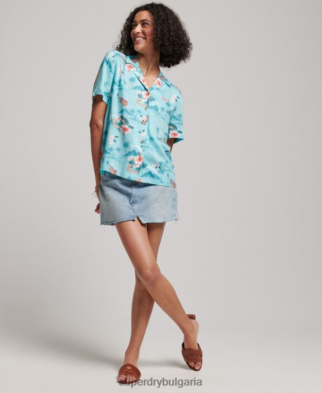 Superdry облекло N00H2874 светло синьо Жени риза за морски курорт