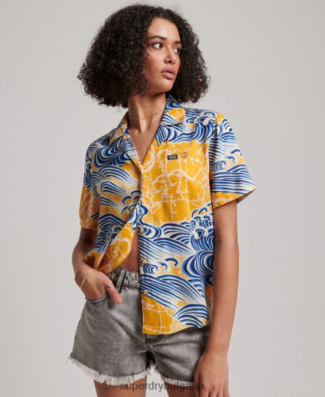 Superdry облекло N00H2880 злато Жени риза за морски курорт