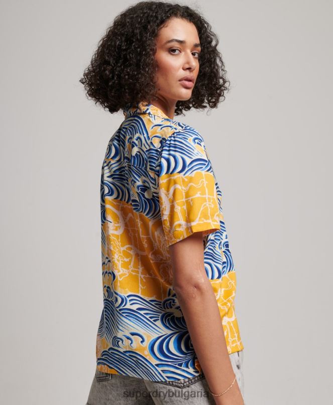 Superdry облекло N00H2880 злато Жени риза за морски курорт