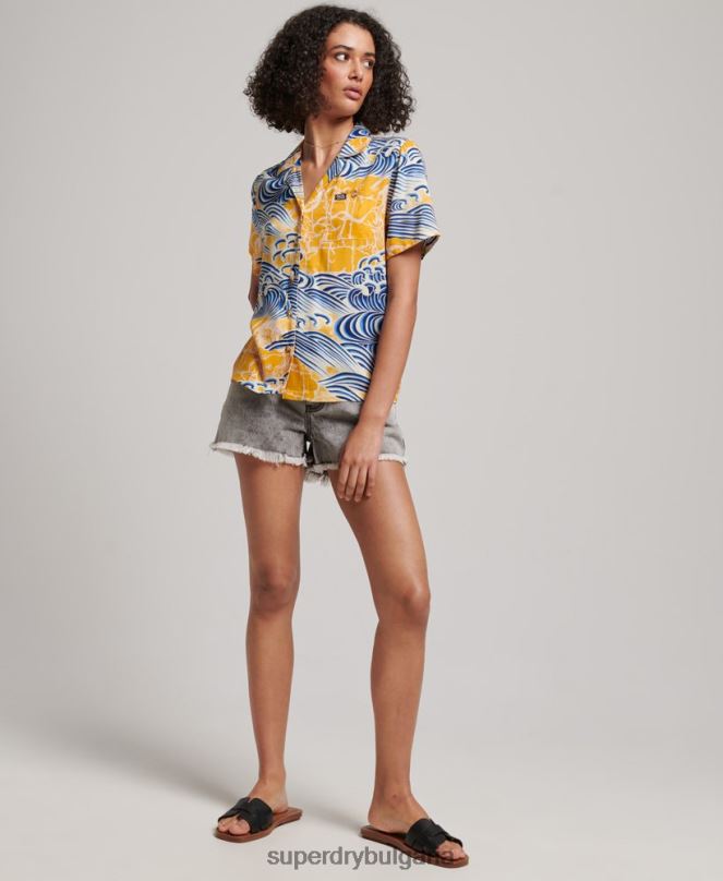 Superdry облекло N00H2880 злато Жени риза за морски курорт