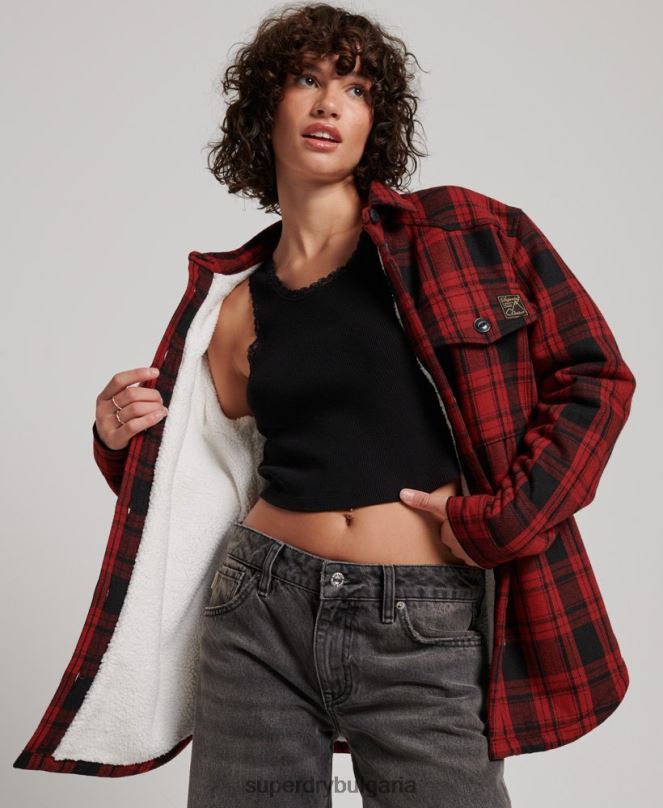 Superdry облекло N00H2886 червен Жени горна риза с фланелено каре borg