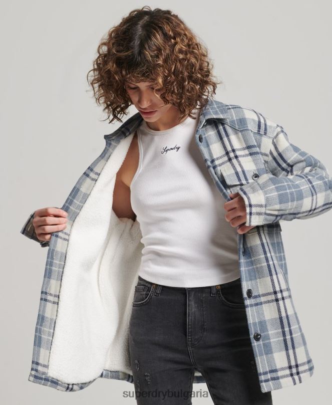 Superdry облекло N00H2898 син Жени горна риза с фланелено каре borg