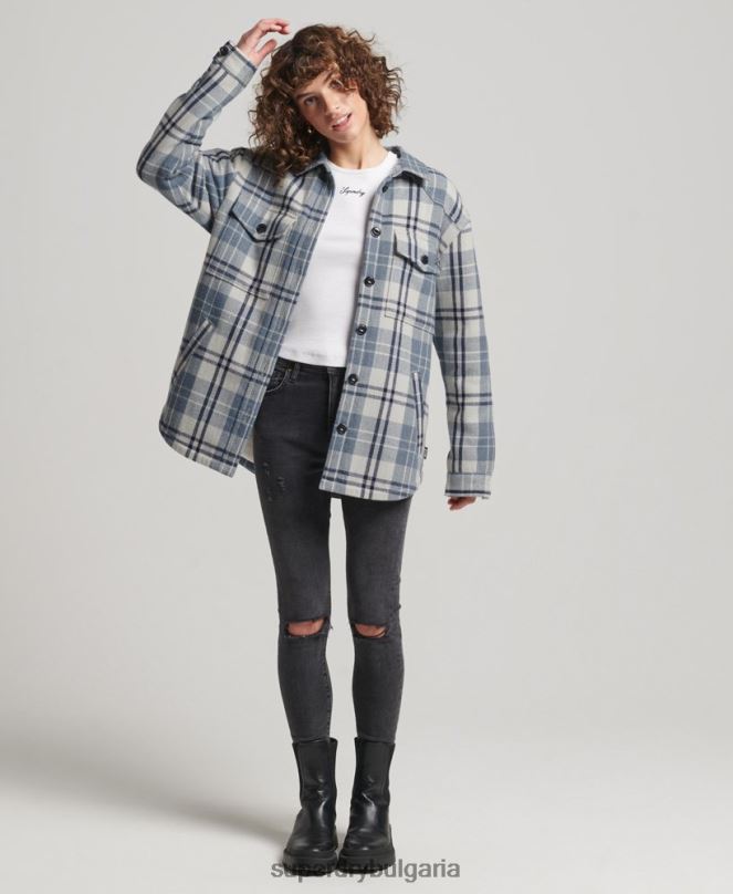 Superdry облекло N00H2898 син Жени горна риза с фланелено каре borg
