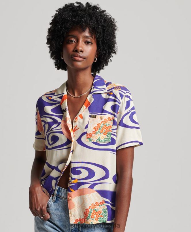 Superdry облекло N00H2904 син Жени риза за морски курорт