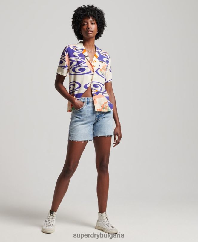 Superdry облекло N00H2904 син Жени риза за морски курорт