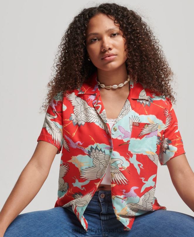 Superdry облекло N00H2918 червен Жени риза за морски курорт