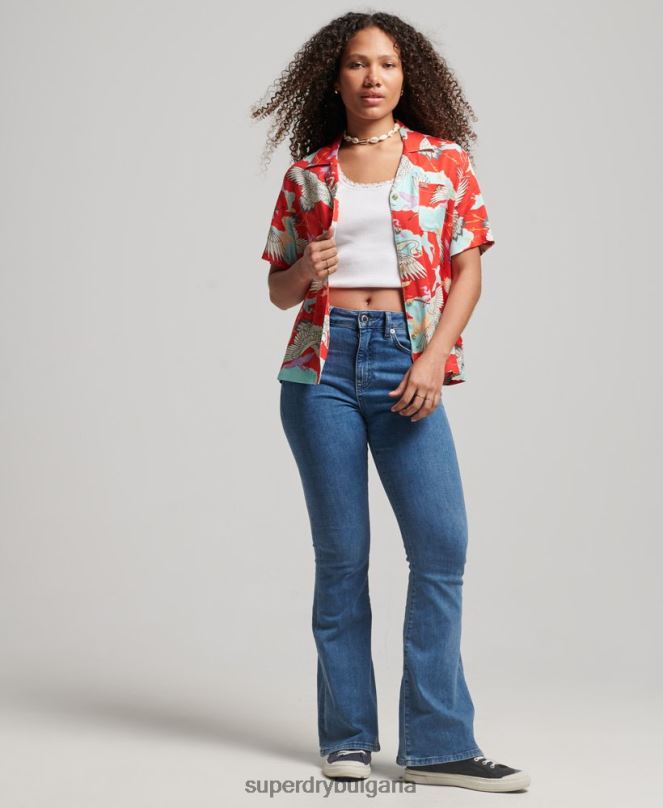 Superdry облекло N00H2918 червен Жени риза за морски курорт