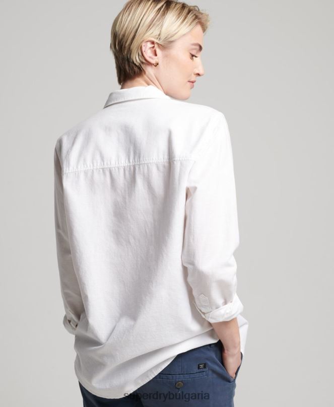 Superdry облекло N00H2963 бяло Жени ленена риза гадже