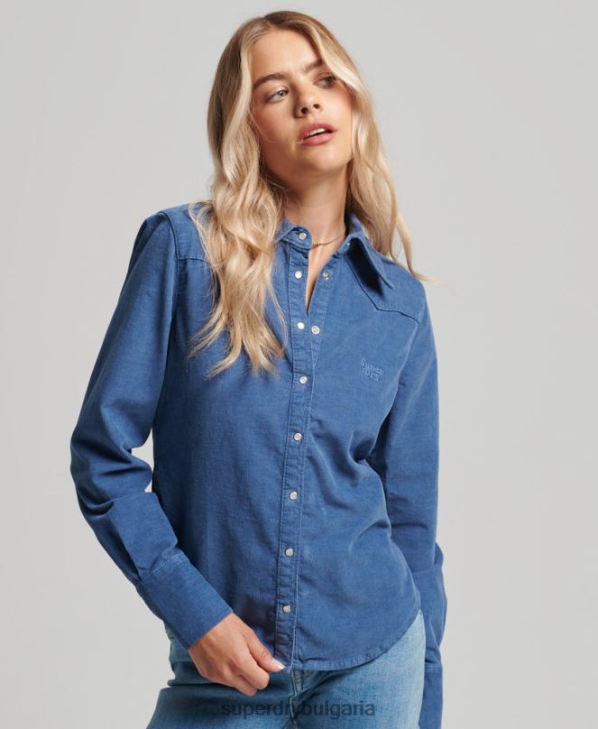 Superdry облекло N00H3011 син Жени шнур западна риза