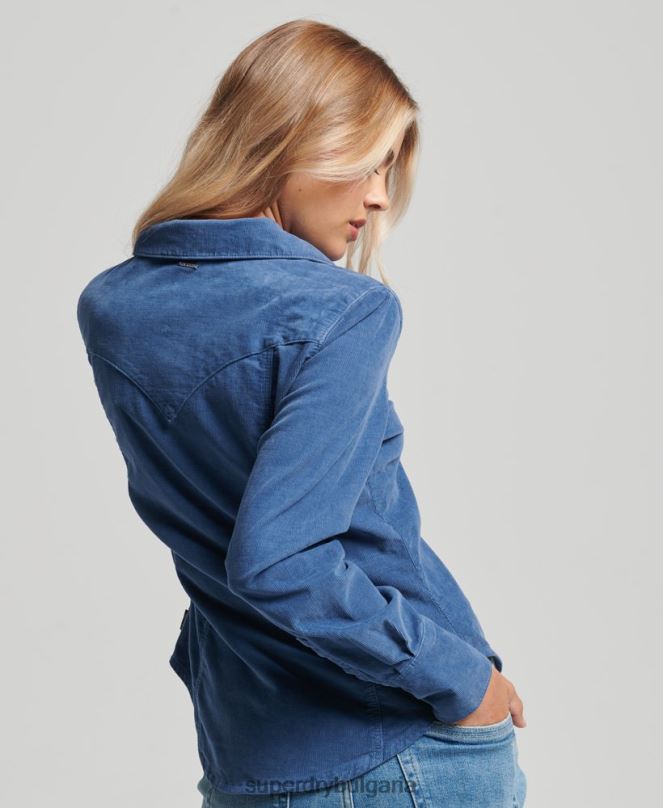 Superdry облекло N00H3011 син Жени шнур западна риза