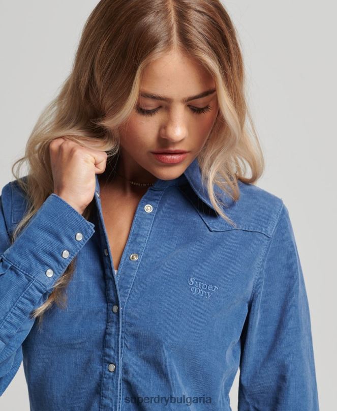 Superdry облекло N00H3011 син Жени шнур западна риза
