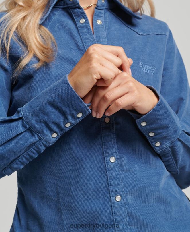 Superdry облекло N00H3011 син Жени шнур западна риза