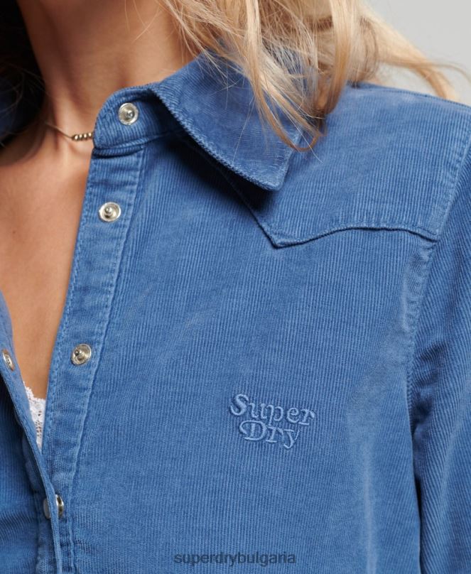 Superdry облекло N00H3011 син Жени шнур западна риза