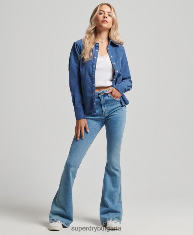 Superdry облекло N00H3011 син Жени шнур западна риза