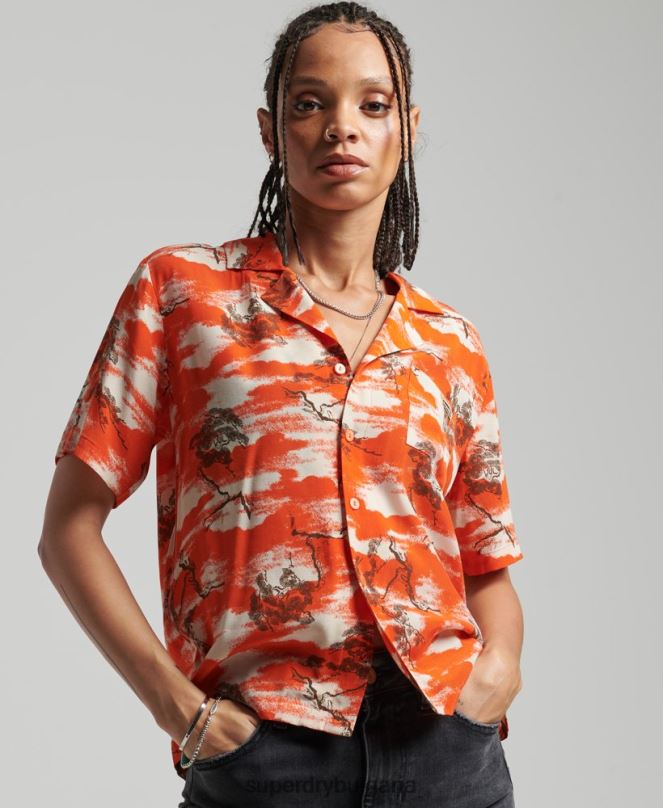 Superdry облекло N00H3012 червен Жени ретро риза revere