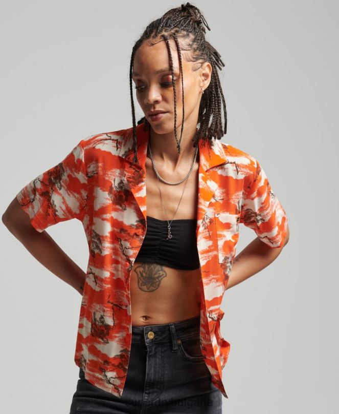 Superdry облекло N00H3012 червен Жени ретро риза revere