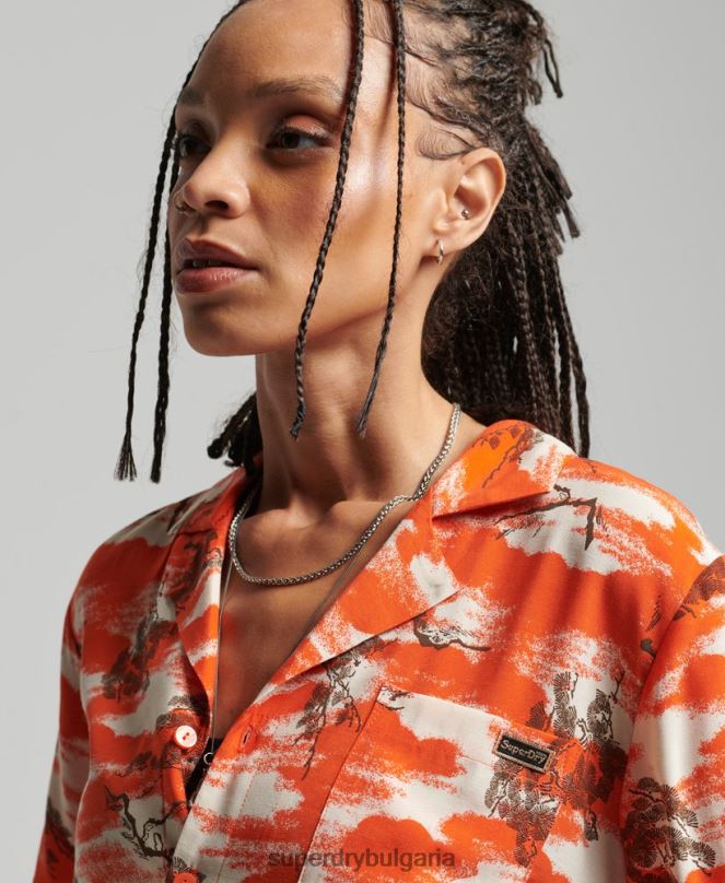 Superdry облекло N00H3012 червен Жени ретро риза revere