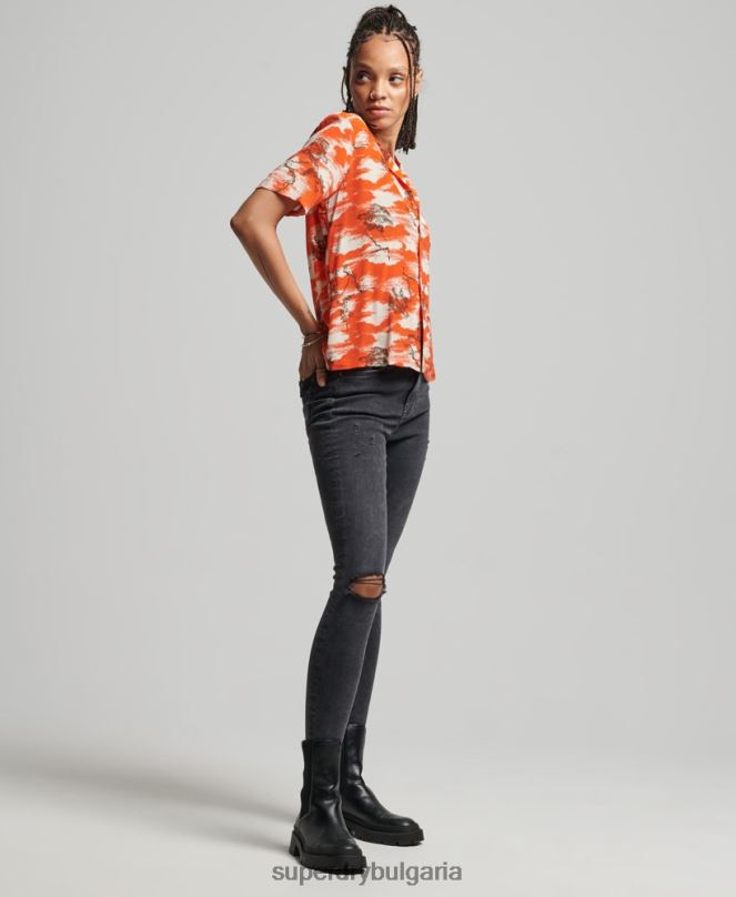 Superdry облекло N00H3012 червен Жени ретро риза revere