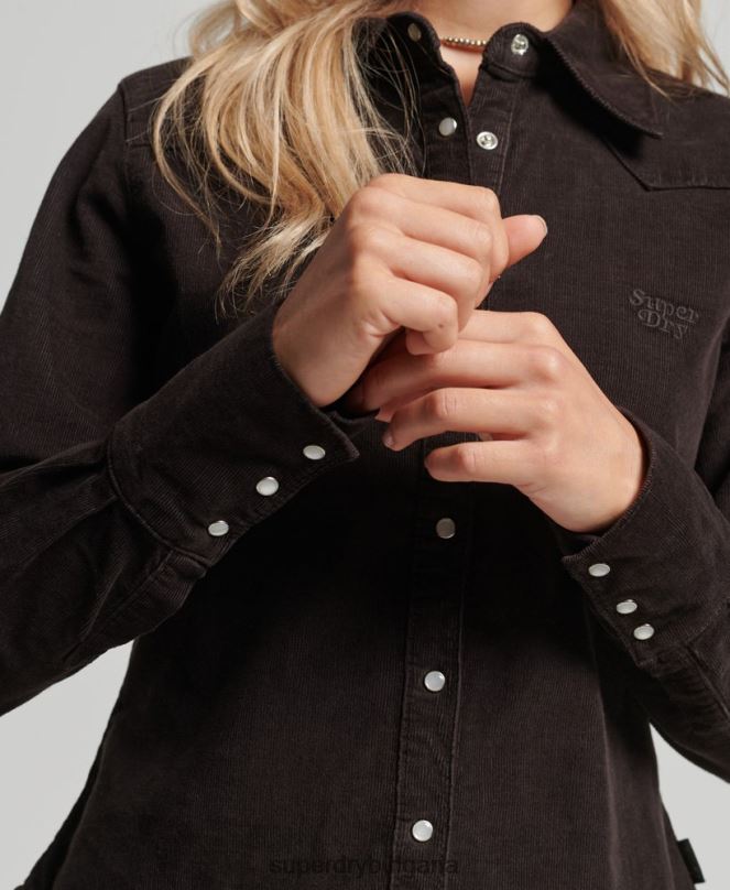 Superdry облекло N00H3015 кафяво Жени шнур западна риза