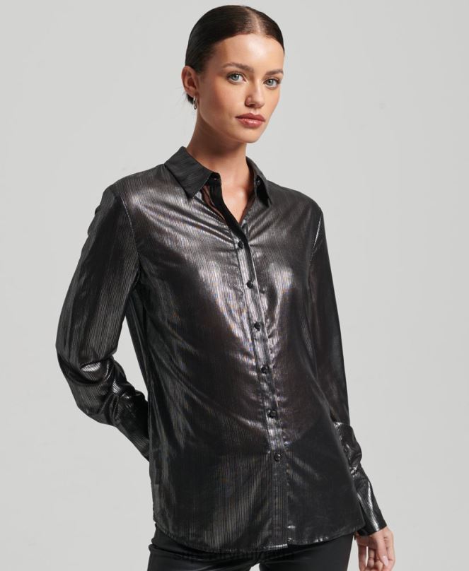 Superdry облекло N00H3026 черен Жени блестяща риза с лурекс