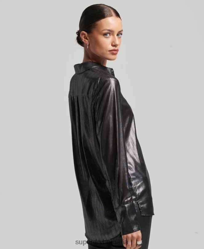 Superdry облекло N00H3026 черен Жени блестяща риза с лурекс