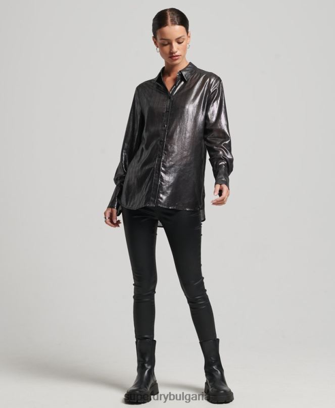 Superdry облекло N00H3026 черен Жени блестяща риза с лурекс