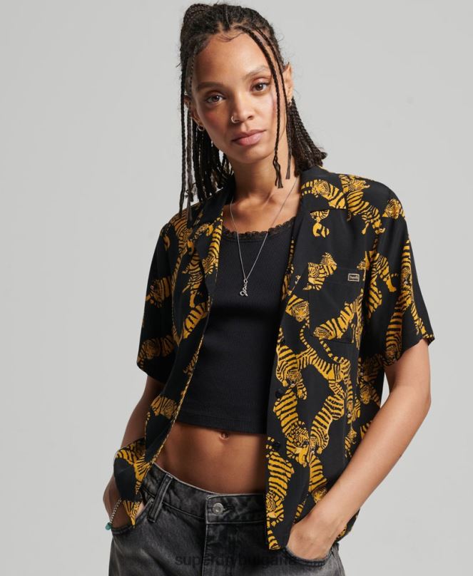Superdry облекло N00H3035 черен Жени ретро риза revere